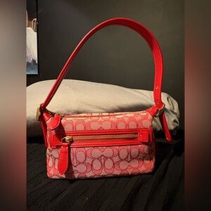 coach jacquard shoulder bag red re-edition